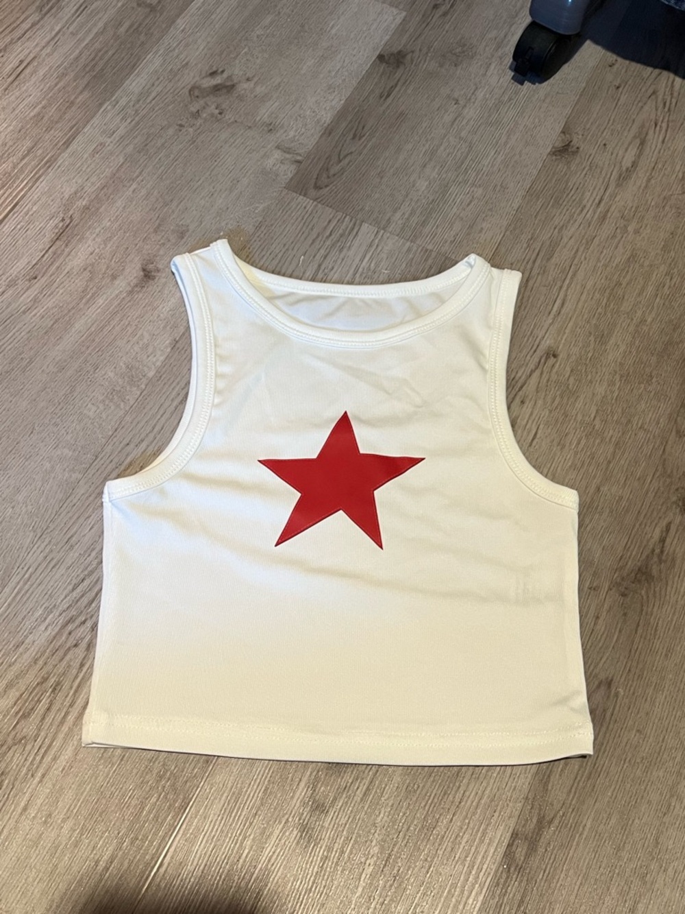 White Crop Tank with Red Star Graphic
